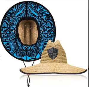 Blue Polynesian Under Brim Straw Hat